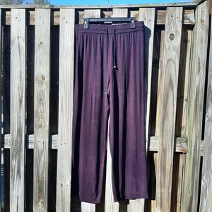 Norm Thompson Purple/Black Printed Wide-Leg Pull-On Rayon Pants Size L
